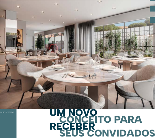 Salão de festas mobiliado para receber convidados