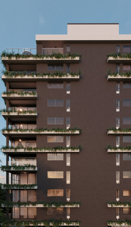 Detalhe das varandas com vegetação