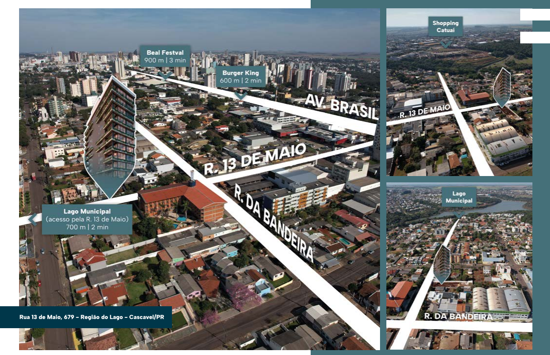 Vista aérea mostrando Residencial 13 de Maio, Shopping Catuaí, Lago Municipal e Avenida Brasil